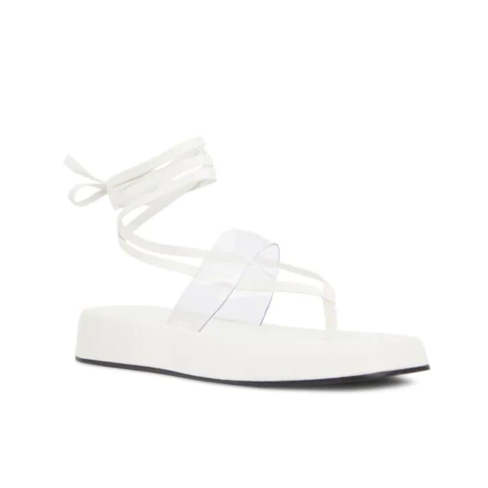 Black Suede Studio Callie Leather Platforms White Leather Thong Wrap Sandals